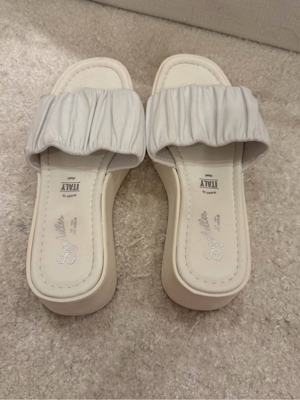 Seychelles White Ruched Slide Platform Sandals